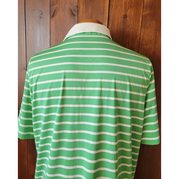 RLX Ralph Lauren Men XL Green White Stripe Performance Polo Shirt Casual Stretch - Picture 9 of 13